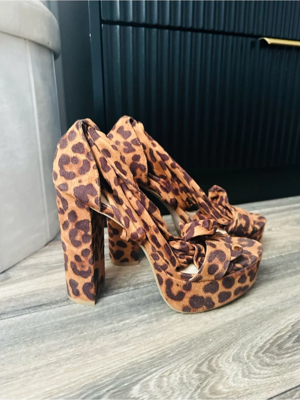 Leopard Print Platform High Heel Sandals - Brown